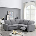Canapé sectionnel en lin en forme de L avec 2 fauteuils inclinables électriques et port USB pour salon