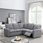 Canapé sectionnel en lin en forme de L avec 2 fauteuils inclinables électriques et port USB pour salon