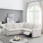 Canapé sectionnel en lin en forme de L avec 2 fauteuils inclinables électriques et port USB pour salon