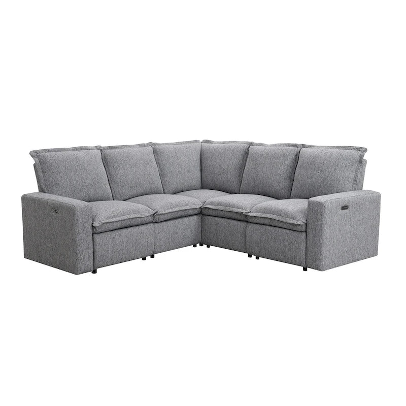 Canapé sectionnel en lin en forme de L avec 2 fauteuils inclinables électriques et port USB pour salon