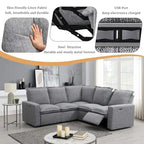 Canapé sectionnel en lin en forme de L avec 2 fauteuils inclinables électriques et port USB pour salon
