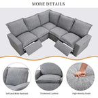 Canapé sectionnel en lin en forme de L avec 2 fauteuils inclinables électriques et port USB pour salon
