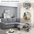 Canapé sectionnel en lin en forme de L avec 2 fauteuils inclinables électriques et port USB pour salon