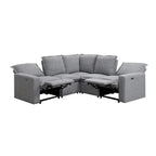 Canapé sectionnel en lin en forme de L avec 2 fauteuils inclinables électriques et port USB pour salon
