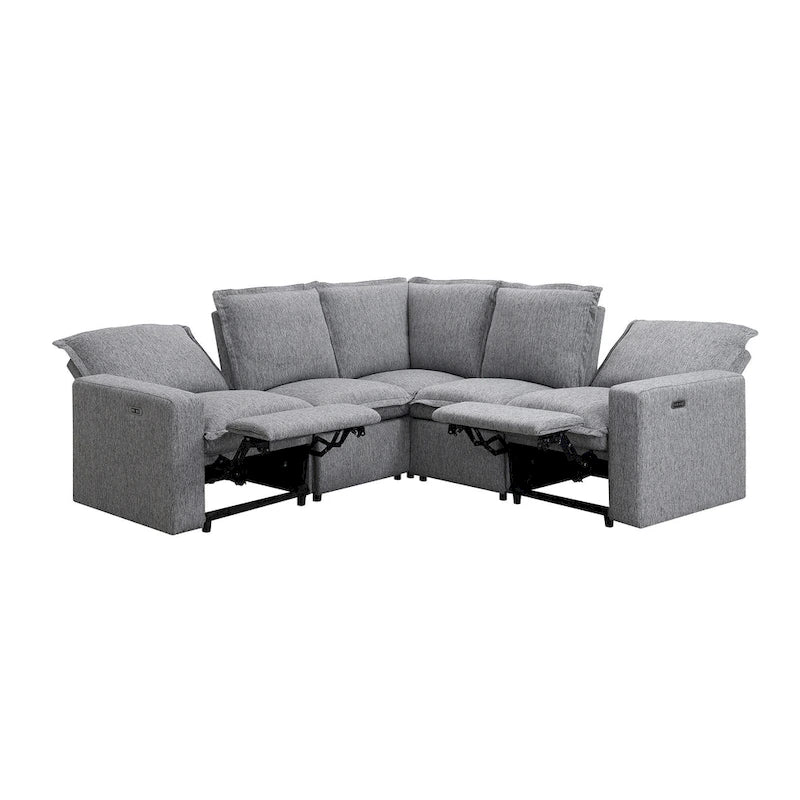 Canapé sectionnel en lin en forme de L avec 2 fauteuils inclinables électriques et port USB pour salon