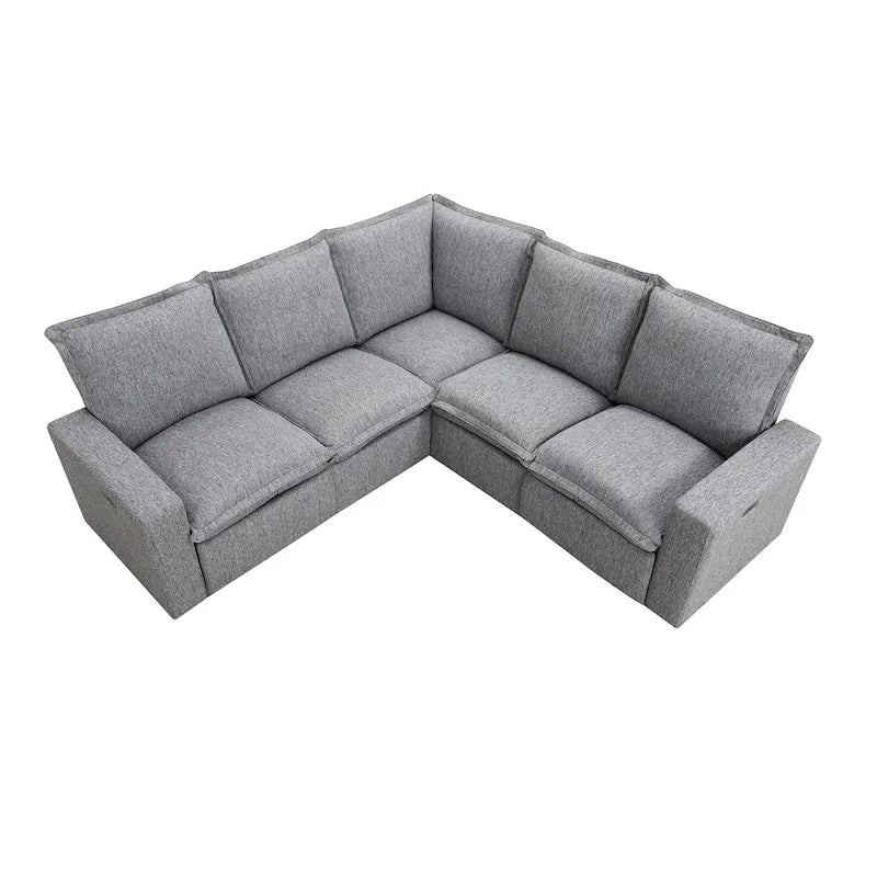 Canapé sectionnel en lin en forme de L avec 2 fauteuils inclinables électriques et port USB pour salon