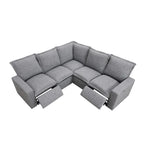 Canapé sectionnel en lin en forme de L avec 2 fauteuils inclinables électriques et port USB pour salon