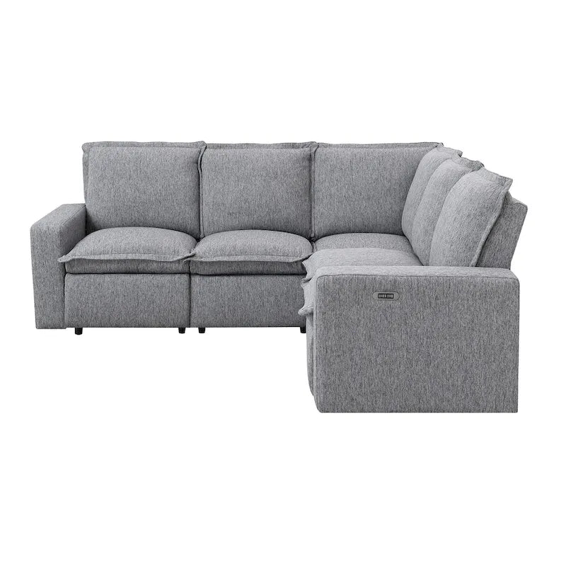 Canapé sectionnel en lin en forme de L avec 2 fauteuils inclinables électriques et port USB pour salon