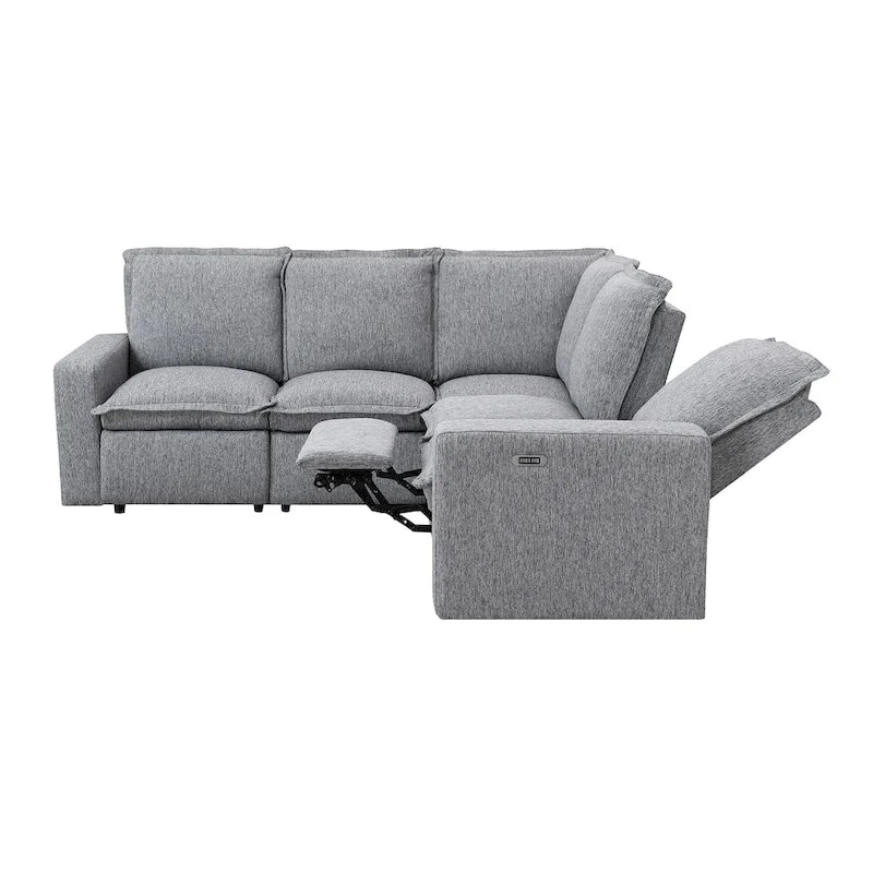 Canapé sectionnel en lin en forme de L avec 2 fauteuils inclinables électriques et port USB pour salon