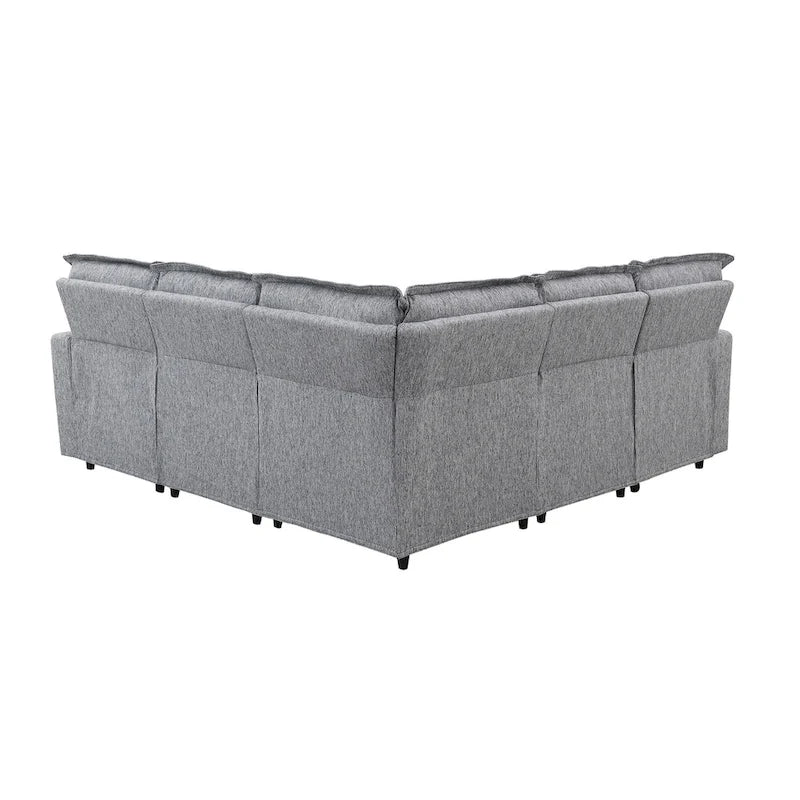 Canapé sectionnel en lin en forme de L avec 2 fauteuils inclinables électriques et port USB pour salon