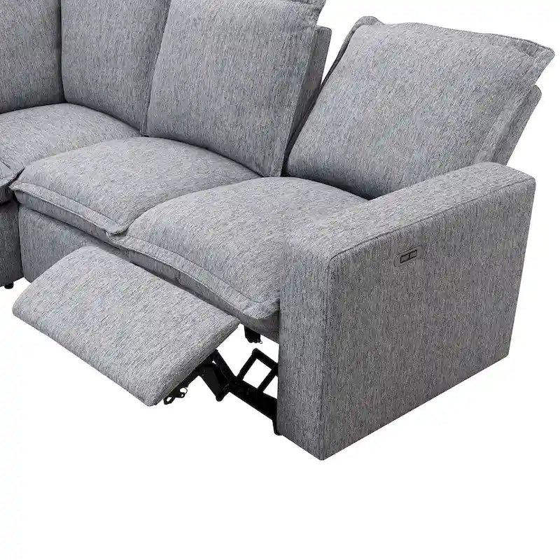 Canapé sectionnel en lin en forme de L avec 2 fauteuils inclinables électriques et port USB pour salon