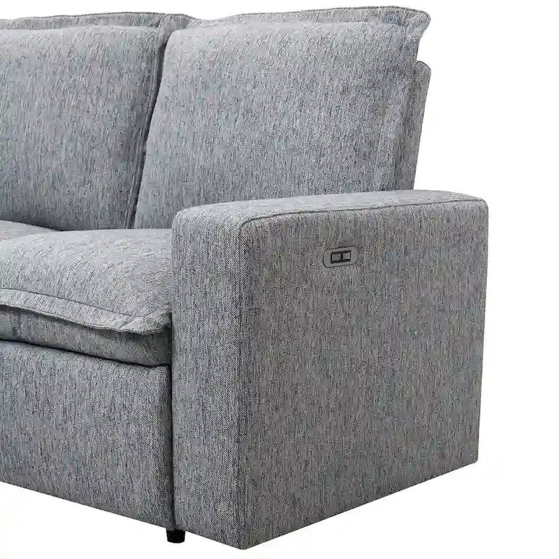 Canapé sectionnel en lin en forme de L avec 2 fauteuils inclinables électriques et port USB pour salon