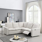 Canapé sectionnel en lin en forme de L avec 2 fauteuils inclinables électriques et port USB pour salon
