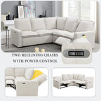 Canapé sectionnel en lin en forme de L avec 2 fauteuils inclinables électriques et port USB pour salon