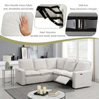 Canapé sectionnel en lin en forme de L avec 2 fauteuils inclinables électriques et port USB pour salon