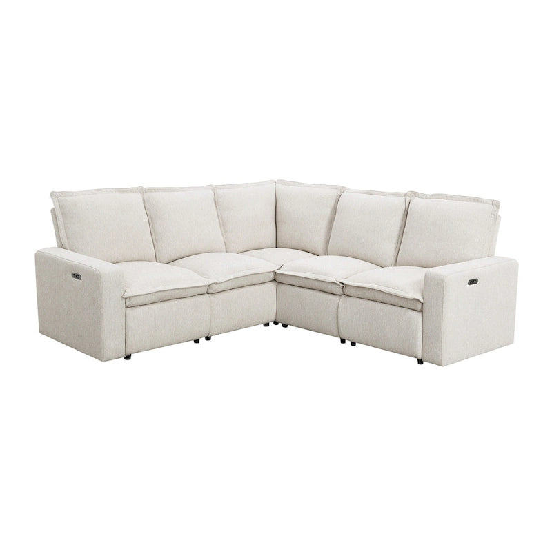 Canapé sectionnel en lin en forme de L avec 2 fauteuils inclinables électriques et port USB pour salon