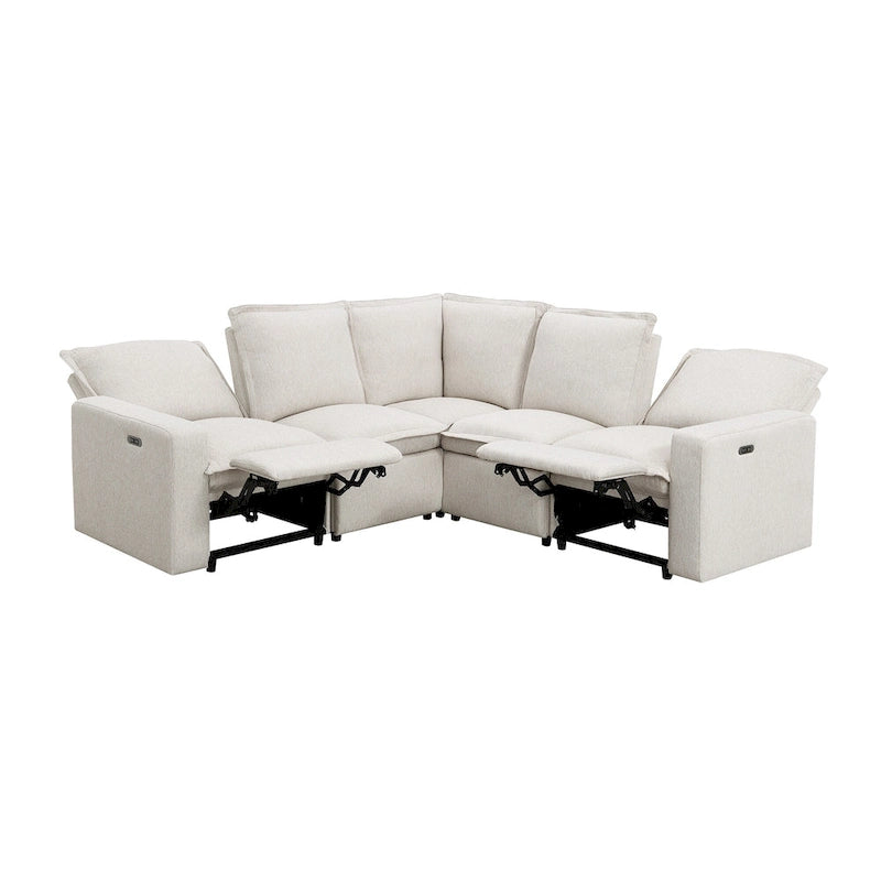 Canapé sectionnel en lin en forme de L avec 2 fauteuils inclinables électriques et port USB pour salon