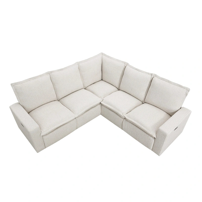 Canapé sectionnel en lin en forme de L avec 2 fauteuils inclinables électriques et port USB pour salon