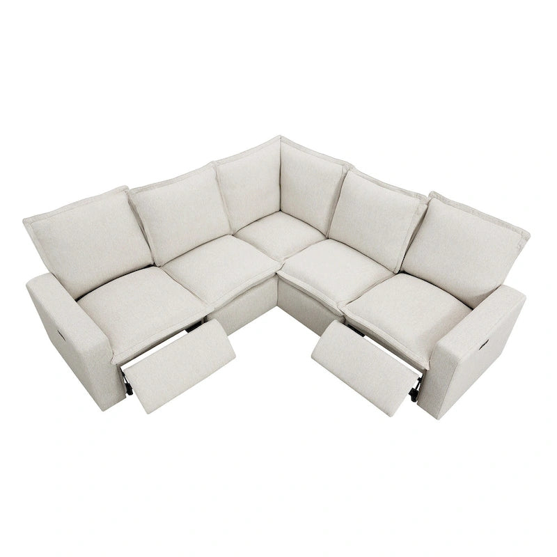 Canapé sectionnel en lin en forme de L avec 2 fauteuils inclinables électriques et port USB pour salon