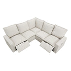 Canapé sectionnel en lin en forme de L avec 2 fauteuils inclinables électriques et port USB pour salon