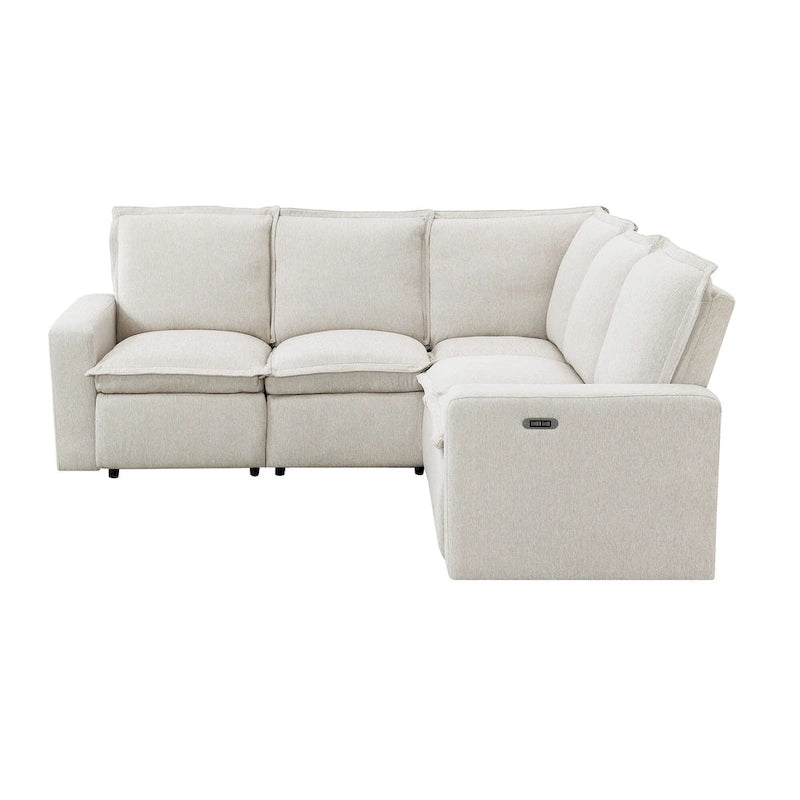 Canapé sectionnel en lin en forme de L avec 2 fauteuils inclinables électriques et port USB pour salon