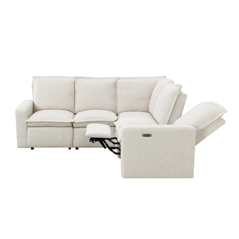 Canapé sectionnel en lin en forme de L avec 2 fauteuils inclinables électriques et port USB pour salon