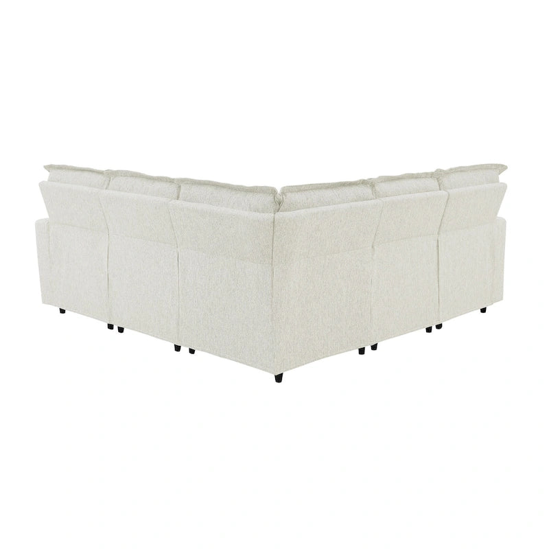 Canapé sectionnel en lin en forme de L avec 2 fauteuils inclinables électriques et port USB pour salon