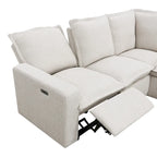 Canapé sectionnel en lin en forme de L avec 2 fauteuils inclinables électriques et port USB pour salon