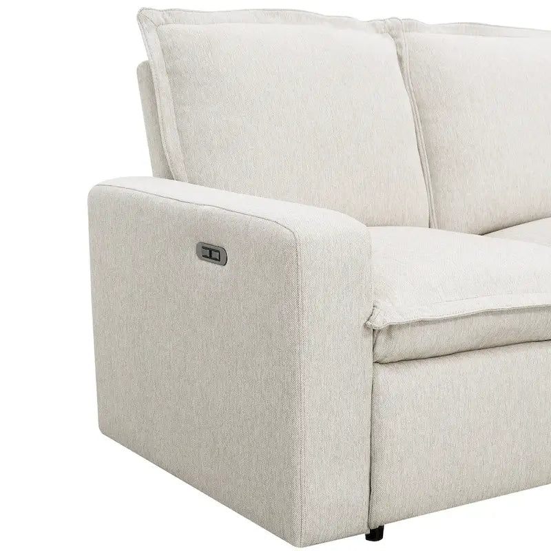 Canapé sectionnel en lin en forme de L avec 2 fauteuils inclinables électriques et port USB pour salon