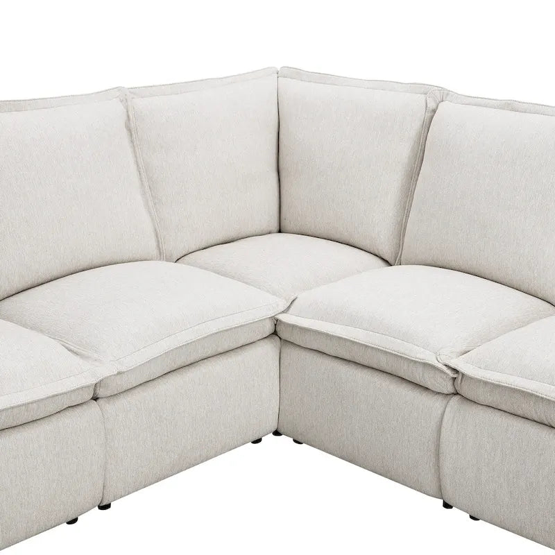 Canapé sectionnel en lin en forme de L avec 2 fauteuils inclinables électriques et port USB pour salon