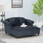 Causeuse capitonnée anthracite 66 avec chaise longue et pieds en bouleau
