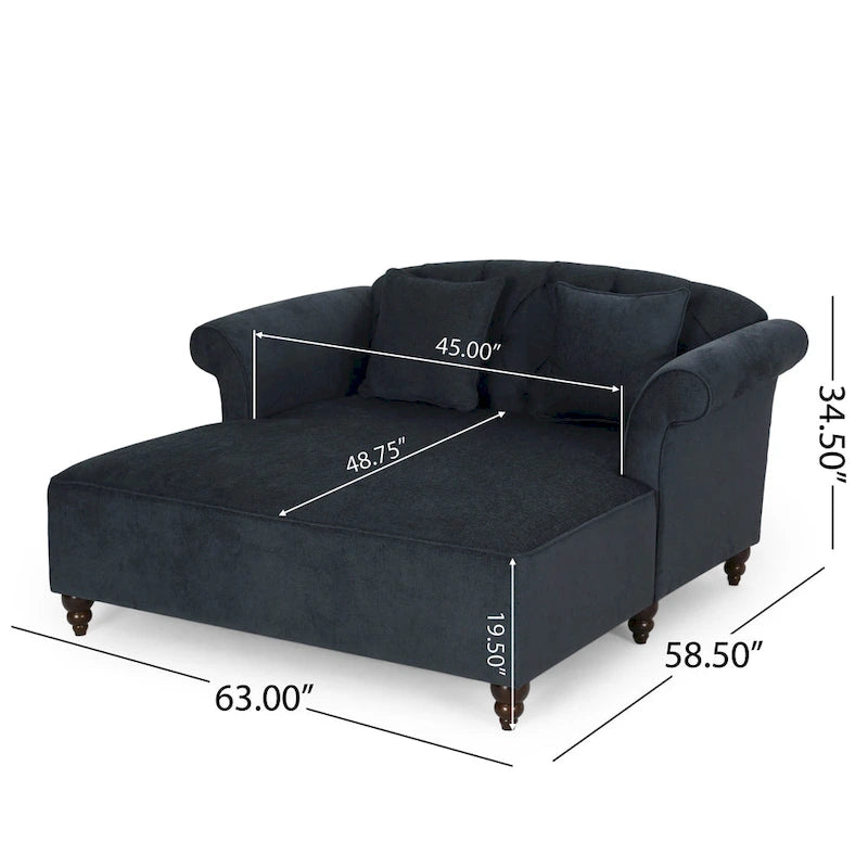 Causeuse capitonnée anthracite 66 avec chaise longue et pieds en bouleau