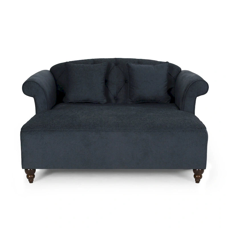 Causeuse capitonnée anthracite 66 avec chaise longue et pieds en bouleau