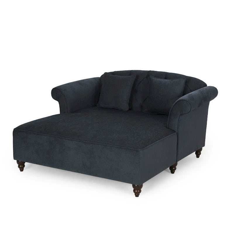 Causeuse capitonnée anthracite 66 avec chaise longue et pieds en bouleau