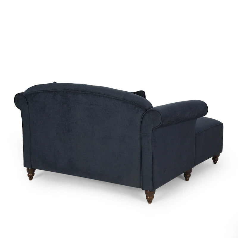 Causeuse capitonnée anthracite 66 avec chaise longue et pieds en bouleau