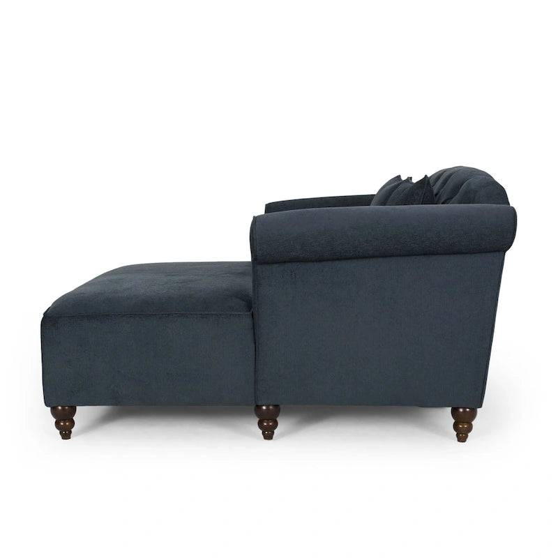 Causeuse capitonnée anthracite 66 avec chaise longue et pieds en bouleau