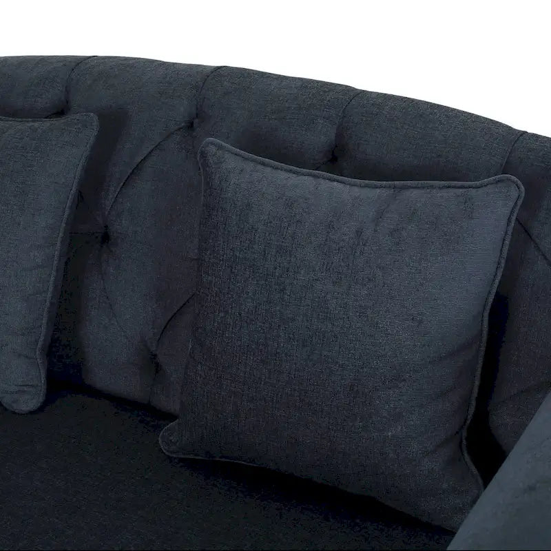 Causeuse capitonnée anthracite 66 avec chaise longue et pieds en bouleau
