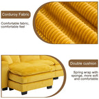 Canapé d'angle de luxe en velours côtelé jaune 118,1 po en forme de U avec 6 places, pouf et 3 coussins décoratifs