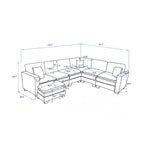 Canapé d'angle de luxe en velours côtelé jaune 118,1 po en forme de U avec 6 places, pouf et 3 coussins décoratifs