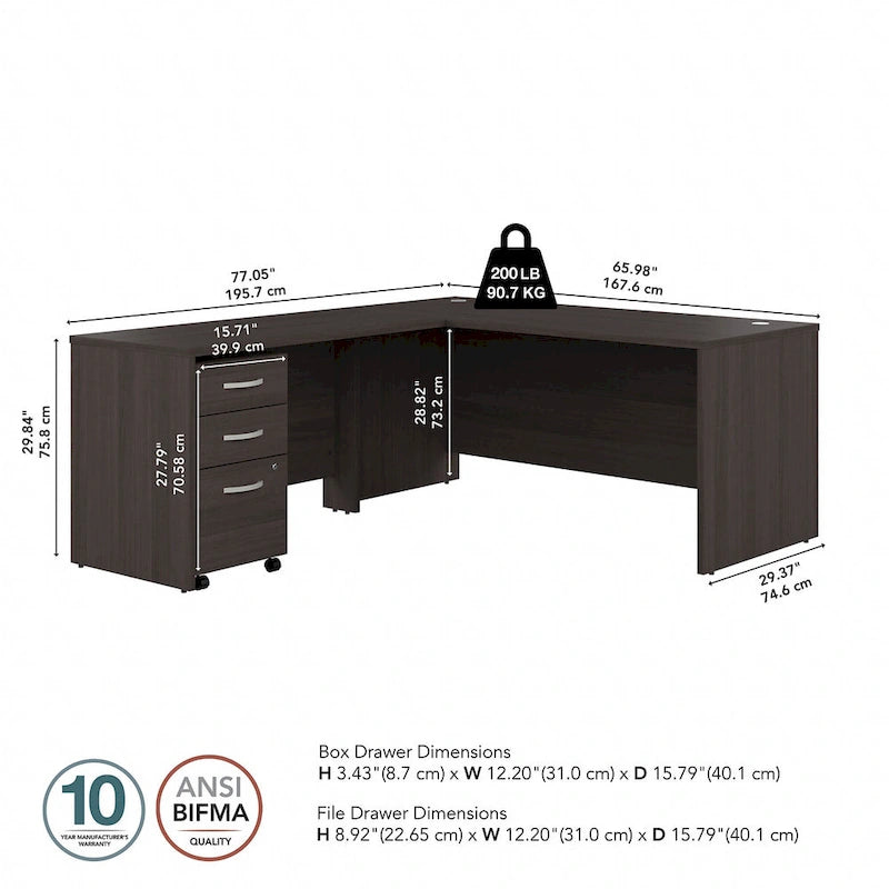 Bureau d'angle en L 66W avec tiroirs – Poste de travail à domicile avec rangement