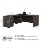 Bureau d'angle en L 66W avec tiroirs – Poste de travail à domicile avec rangement