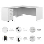 Bureau d'angle en L 66W avec tiroirs – Poste de travail à domicile avec rangement