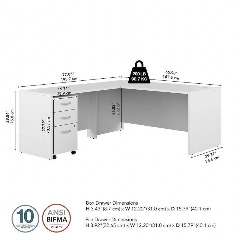 Bureau d'angle en L 66W avec tiroirs – Poste de travail à domicile avec rangement