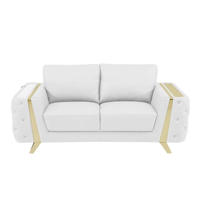 HomeRoots Canapé deux places 72 po en cuir véritable blanc et doré