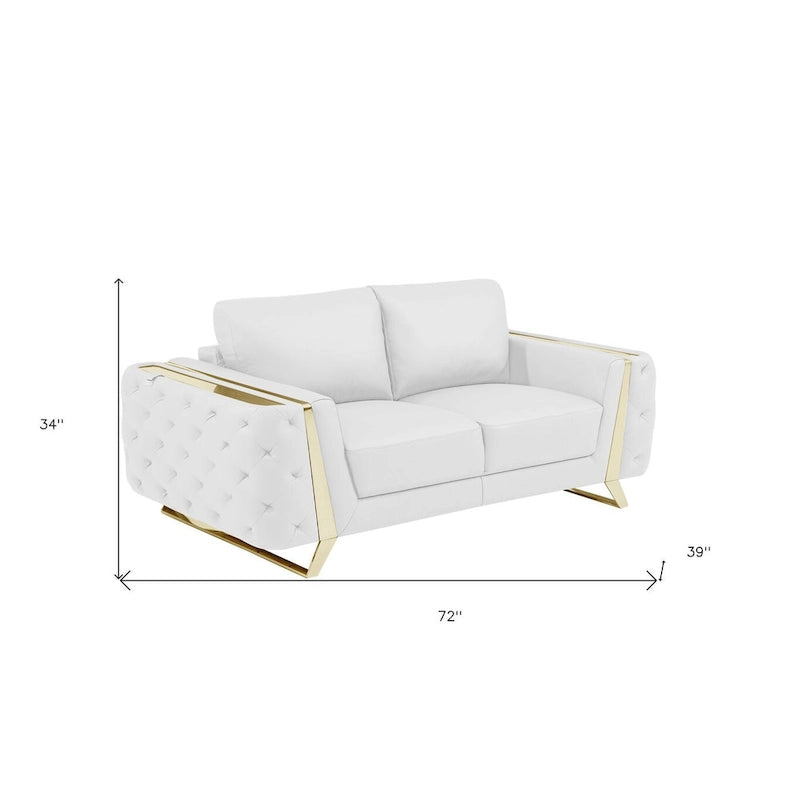 HomeRoots Canapé deux places 72 po en cuir véritable blanc et doré