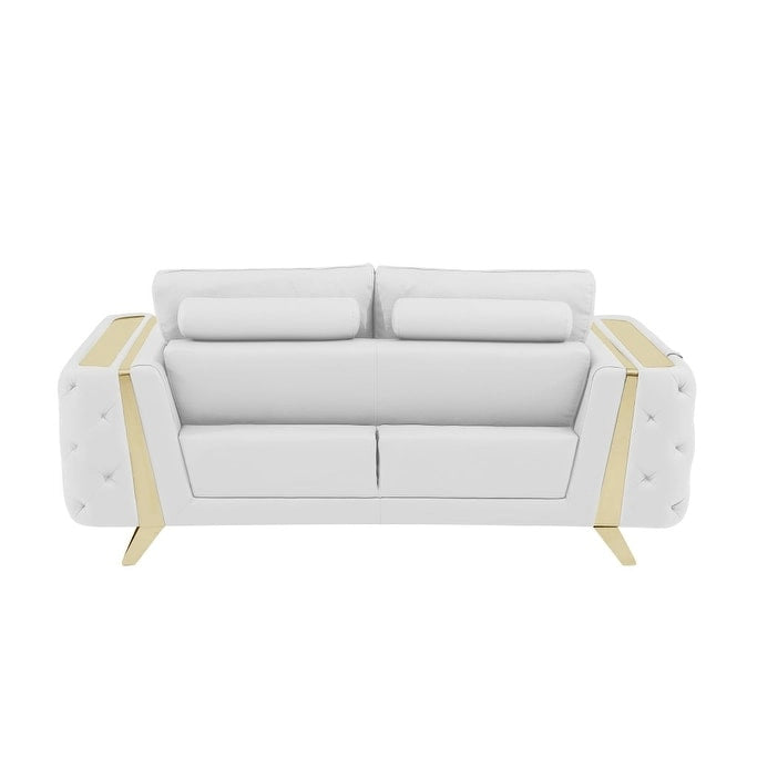 HomeRoots Canapé deux places 72 po en cuir véritable blanc et doré
