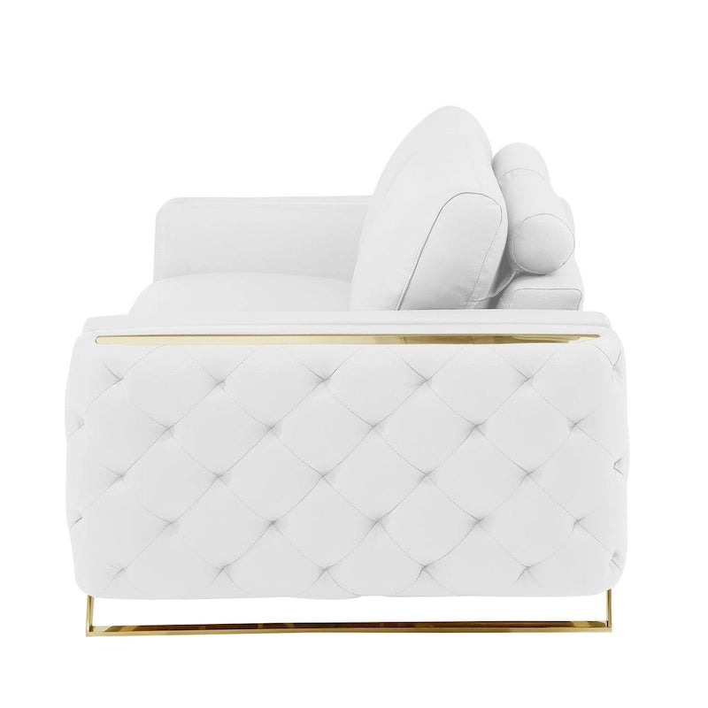 HomeRoots Canapé deux places 72 po en cuir véritable blanc et doré