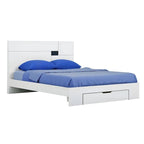 Cadre de lit plateforme king en bois blanc avec tiroir de rangement