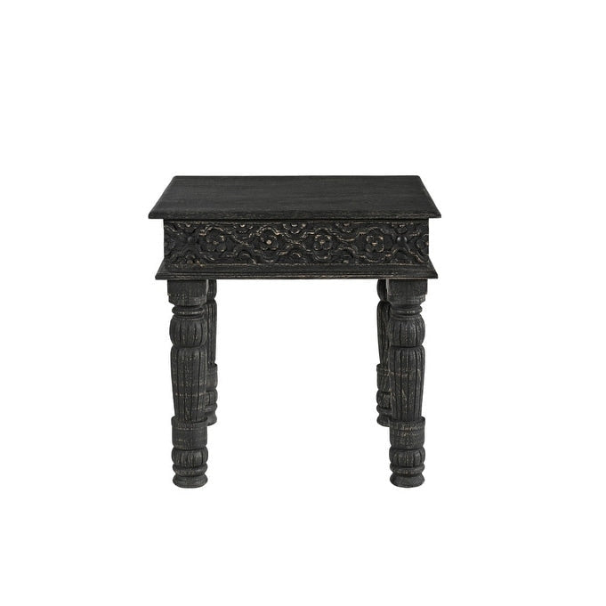 HomeRoots Table d'appoint en bois massif patiné noir de 24 po - 24 po