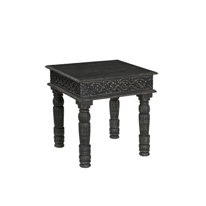 HomeRoots Table d'appoint en bois massif patiné noir de 24 po - 24 po